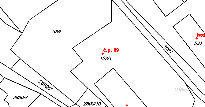 Korouhev 19 na parcele st. 122/1 v KÚ Korouhev, Katastrální mapa