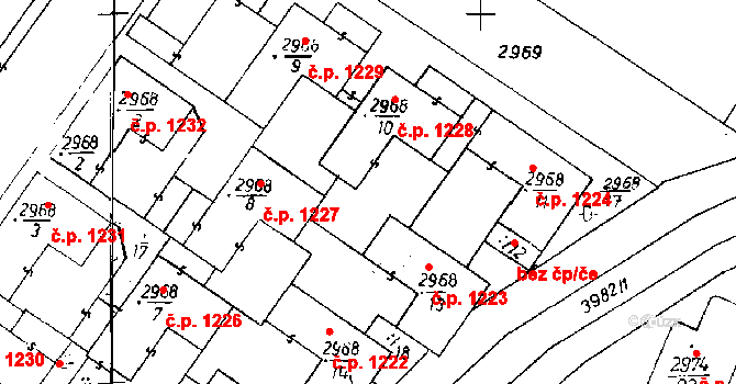 Poděbrady III 1228, Poděbrady na parcele st. 2968/10 v KÚ Poděbrady, Katastrální mapa