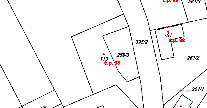 Horní Újezd 98 na parcele st. 113 v KÚ Horní Újezd u Třebíče, Katastrální mapa