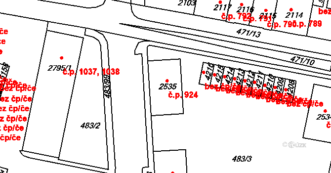 Horka-Domky 924, Třebíč na parcele st. 2535 v KÚ Třebíč, Katastrální mapa