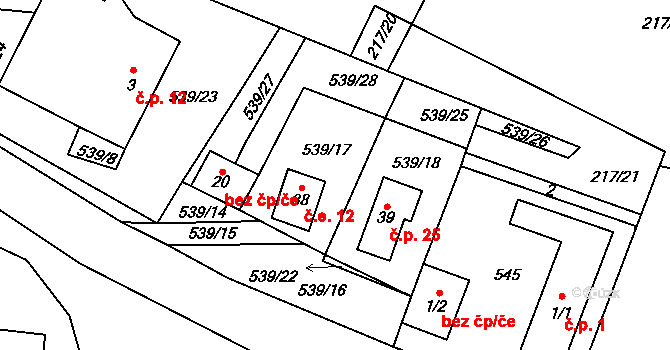 Lhota 12, Lhota-Vlasenice na parcele st. 38 v KÚ Lhota u Kamenice nad Lipou, Katastrální mapa