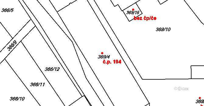 Prosetice 194, Teplice na parcele st. 369/4 v KÚ Prosetice, Katastrální mapa
