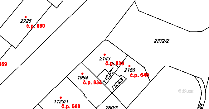 Cheb 639 na parcele st. 2143 v KÚ Cheb, Katastrální mapa