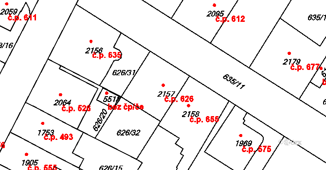 Mladá Boleslav II 626, Mladá Boleslav na parcele st. 2157 v KÚ Mladá Boleslav, Katastrální mapa