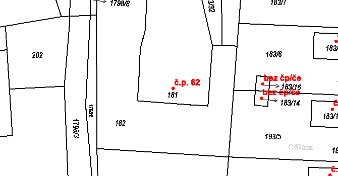 Suchdol nad Lužnicí 62 na parcele st. 181 v KÚ Suchdol nad Lužnicí, Katastrální mapa