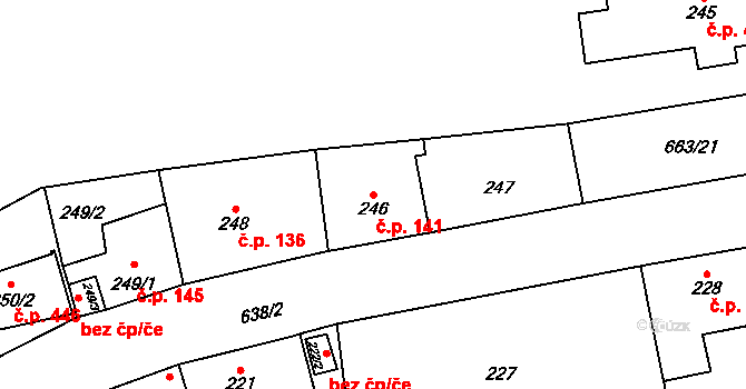 Veleslavín 141, Praha na parcele st. 246 v KÚ Veleslavín, Katastrální mapa