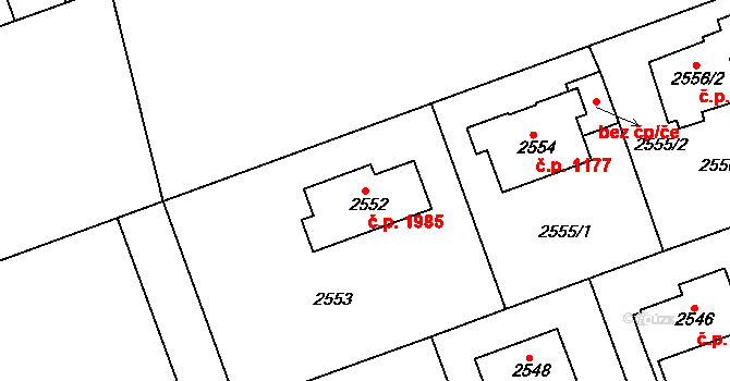 Dejvice 1985, Praha na parcele st. 2552 v KÚ Dejvice, Katastrální mapa