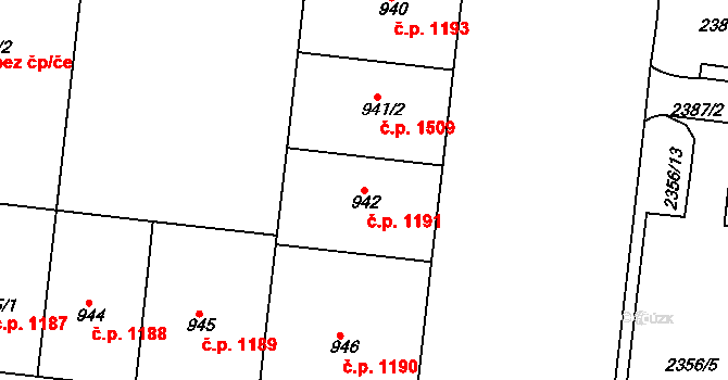 Holešovice 1191, Praha na parcele st. 942 v KÚ Holešovice, Katastrální mapa