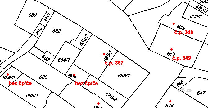 Mikulčice 367 na parcele st. 685/1 v KÚ Mikulčice, Katastrální mapa
