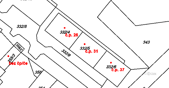 Rumburk 1 31, Rumburk na parcele st. 332/5 v KÚ Rumburk, Katastrální mapa