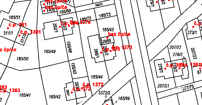 Sezimovo Ústí 373 na parcele st. 286/1 v KÚ Sezimovo Ústí, Katastrální mapa