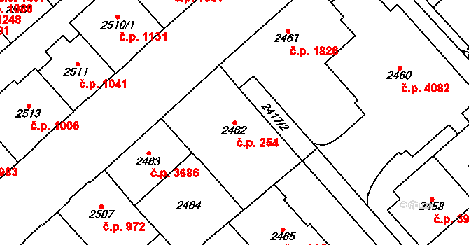 Chomutov 254 na parcele st. 2462 v KÚ Chomutov I, Katastrální mapa