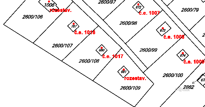 Ivančice 1017 na parcele st. 680 v KÚ Kounické Předměstí, Katastrální mapa
