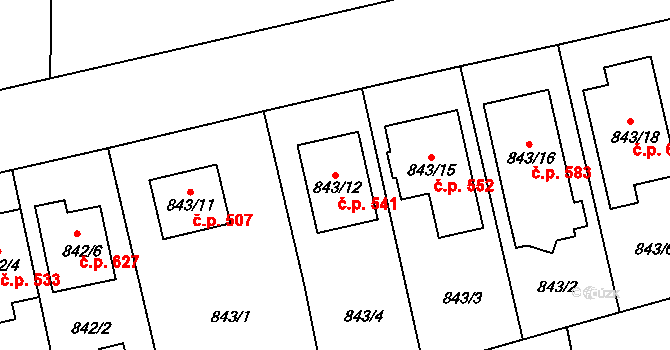 Koterov 541, Plzeň na parcele st. 843/12 v KÚ Hradiště u Plzně, Katastrální mapa