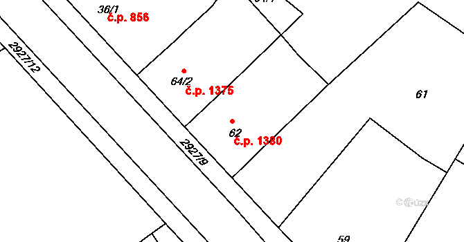 Rumburk 1 1380, Rumburk na parcele st. 62 v KÚ Rumburk, Katastrální mapa