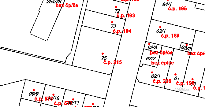 Doudlevce 215, Plzeň na parcele st. 75 v KÚ Doudlevce, Katastrální mapa