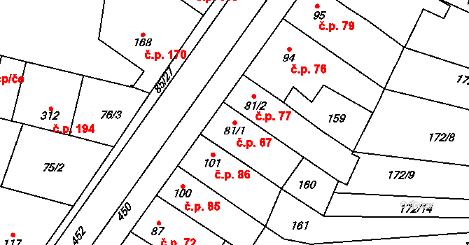 Krasice 67, Prostějov na parcele st. 81/1 v KÚ Krasice, Katastrální mapa