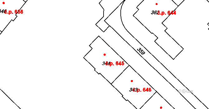 Město 645, Havířov na parcele st. 344 v KÚ Havířov-město, Katastrální mapa