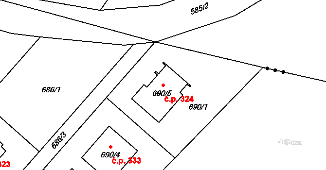 Chotěbuz 324 na parcele st. 690/5 v KÚ Chotěbuz, Katastrální mapa