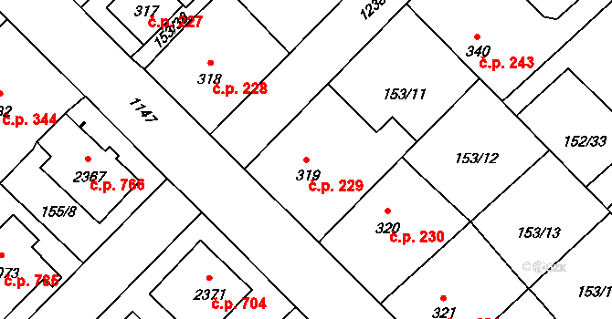 Úšovice 229, Mariánské Lázně na parcele st. 319 v KÚ Úšovice, Katastrální mapa