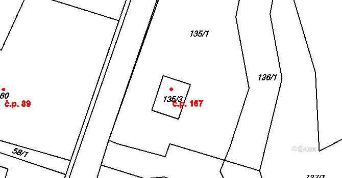 Velíková 167, Zlín na parcele st. 135/3 v KÚ Velíková, Katastrální mapa