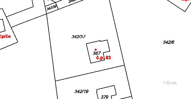 Klokočí 83 na parcele st. 367 v KÚ Klokočí u Turnova, Katastrální mapa