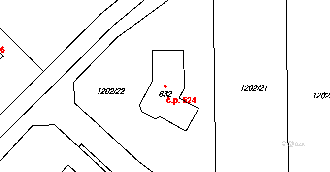 Kudlov 524, Zlín na parcele st. 832 v KÚ Kudlov, Katastrální mapa