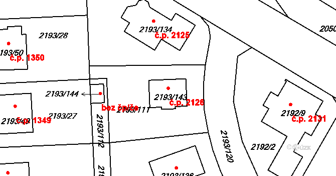 Pelhřimov 2126 na parcele st. 2193/143 v KÚ Pelhřimov, Katastrální mapa