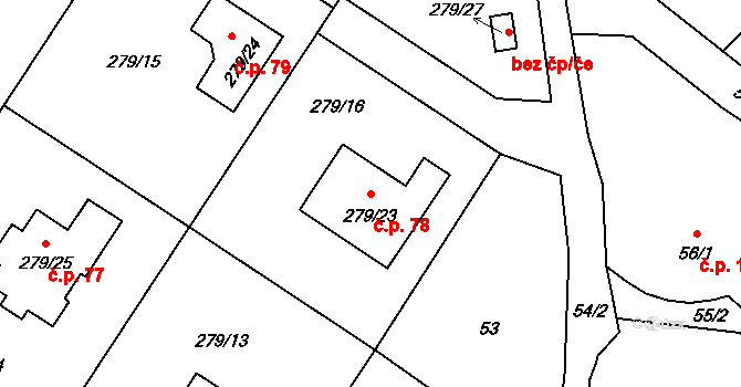 Hluzov 78, Černotín na parcele st. 279/23 v KÚ Hluzov, Katastrální mapa