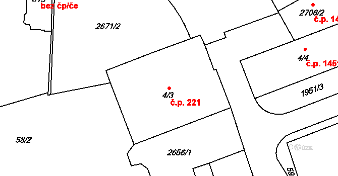 Vrchlabí 221 na parcele st. 4/3 v KÚ Vrchlabí, Katastrální mapa