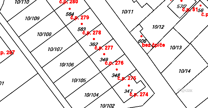 Velké Zboží 276, Poděbrady na parcele st. 349 v KÚ Velké Zboží, Katastrální mapa