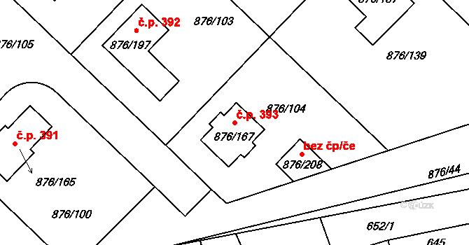 Stonařov 393 na parcele st. 876/167 v KÚ Stonařov, Katastrální mapa