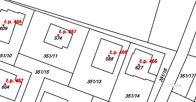 Rožďalovice 469 na parcele st. 588 v KÚ Rožďalovice, Katastrální mapa