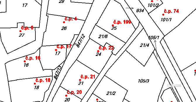Starý Rožmitál 22, Rožmitál pod Třemšínem na parcele st. 24 v KÚ Starý Rožmitál, Katastrální mapa