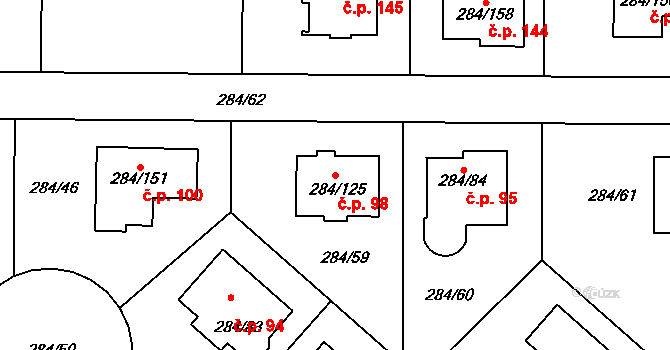 Bezděčín 98, Mladá Boleslav na parcele st. 284/125 v KÚ Bezděčín u Mladé Boleslavi, Katastrální mapa