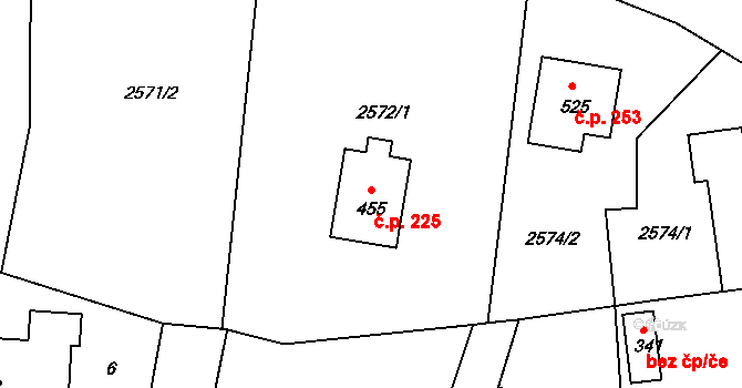 Bukovany 225 na parcele st. 455 v KÚ Bukovany u Týnce nad Sázavou, Katastrální mapa