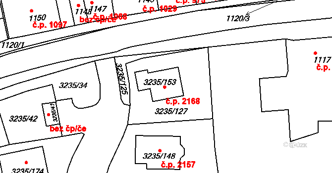 Tachov 2168 na parcele st. 3235/153 v KÚ Tachov, Katastrální mapa