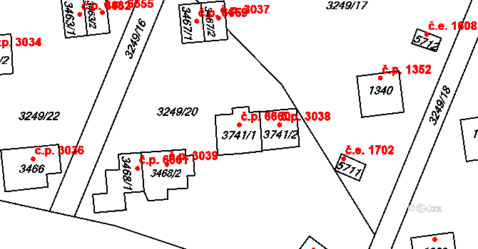 Zlín 6660 na parcele st. 3741/1 v KÚ Zlín, Katastrální mapa