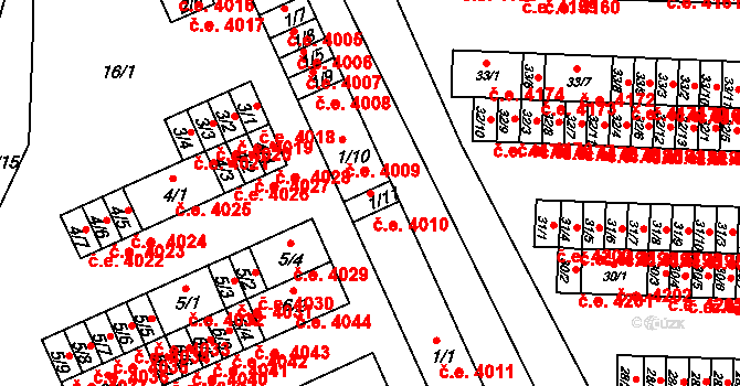 Kadaň 4010 na parcele st. 1/11 v KÚ Bystřice u Kadaně, Katastrální mapa