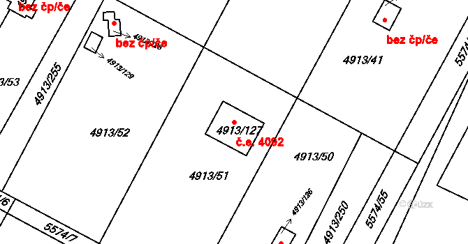 Znojmo 4092 na parcele st. 4913/127 v KÚ Znojmo-město, Katastrální mapa