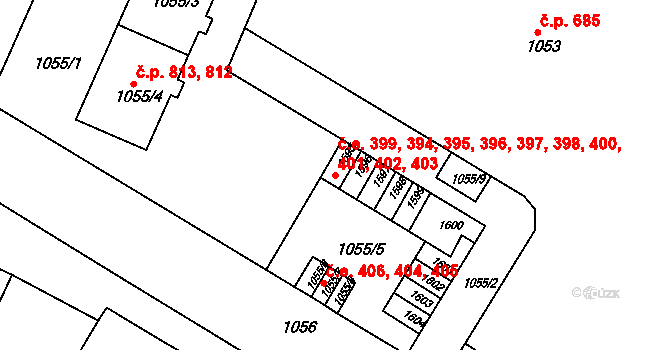 Zábrdovice 394,395,396,397,398,, Brno na parcele st. 1600 v KÚ Zábrdovice, Katastrální mapa