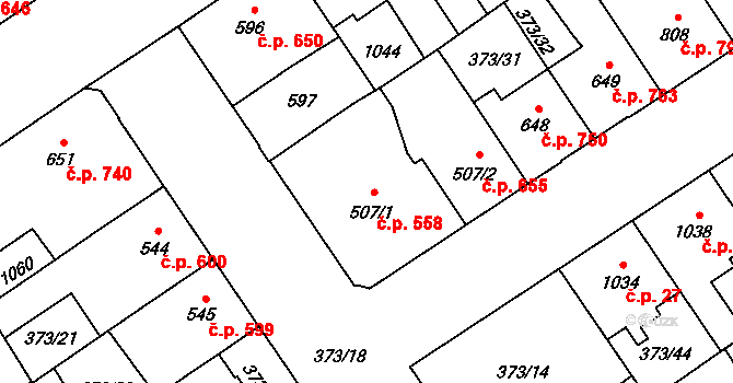 Přívoz 558, Ostrava na parcele st. 507/1 v KÚ Přívoz, Katastrální mapa