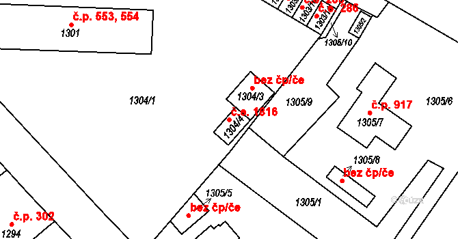 Teplické Předměstí 1816, Bílina na parcele st. 1304/4 v KÚ Bílina, Katastrální mapa