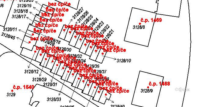 Praha 40440192 na parcele st. 3128/10 v KÚ Dejvice, Katastrální mapa