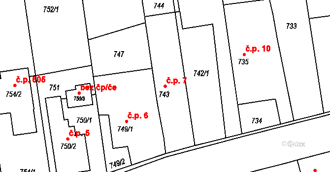 Píšť 7 na parcele st. 743 v KÚ Píšť, Katastrální mapa