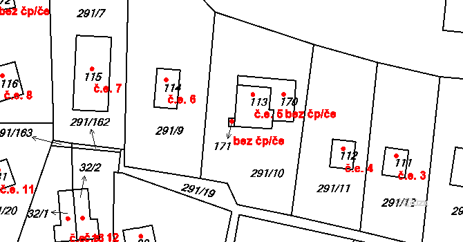 Cheb 43530192 na parcele st. 171 v KÚ Cetnov, Katastrální mapa