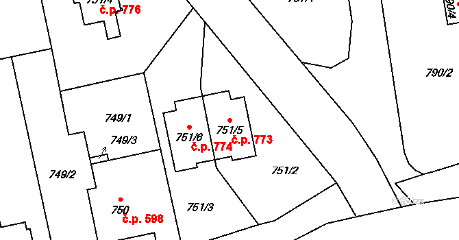 Kylešovice 773, Opava na parcele st. 751/5 v KÚ Kylešovice, Katastrální mapa