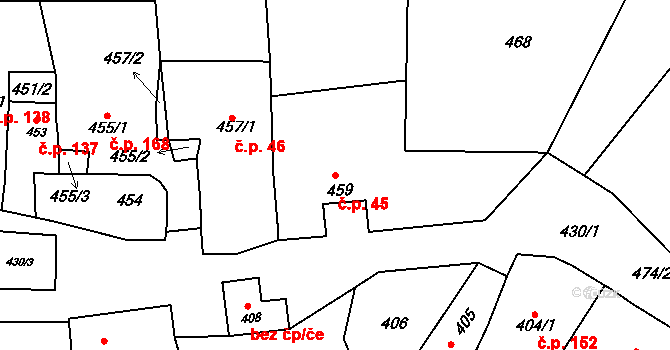 Kobeřice u Brna 45 na parcele st. 459 v KÚ Kobeřice u Brna, Katastrální mapa