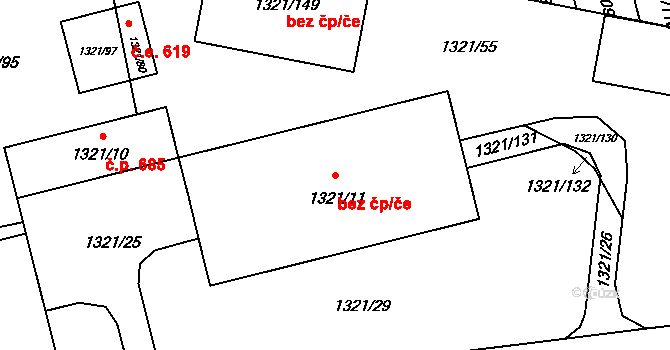 Brno 45607192 na parcele st. 1321/11 v KÚ Bohunice, Katastrální mapa