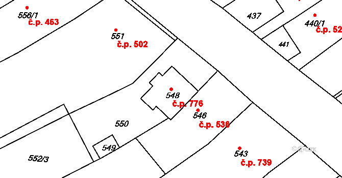 Buchlovice 776 na parcele st. 548 v KÚ Buchlovice, Katastrální mapa